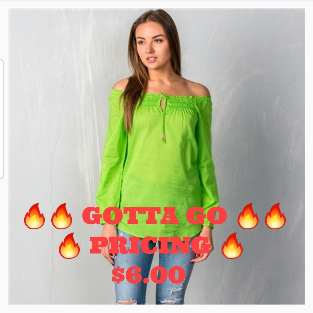 🌅LIME COLORED BOHO OFF SHOULDER TOP